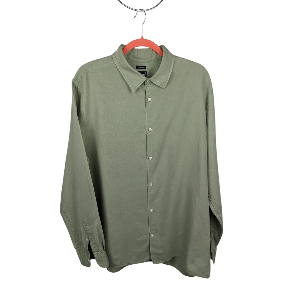 Gap Mens XL Sage Green Linen Cotton Blend Long Sleeve Button Down Shirt
